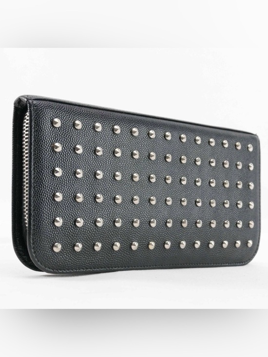 Saint Laurent Handbags - Authentic Saint Laurent Studded Zip Around Wallet Grain de Poudre Black Silver